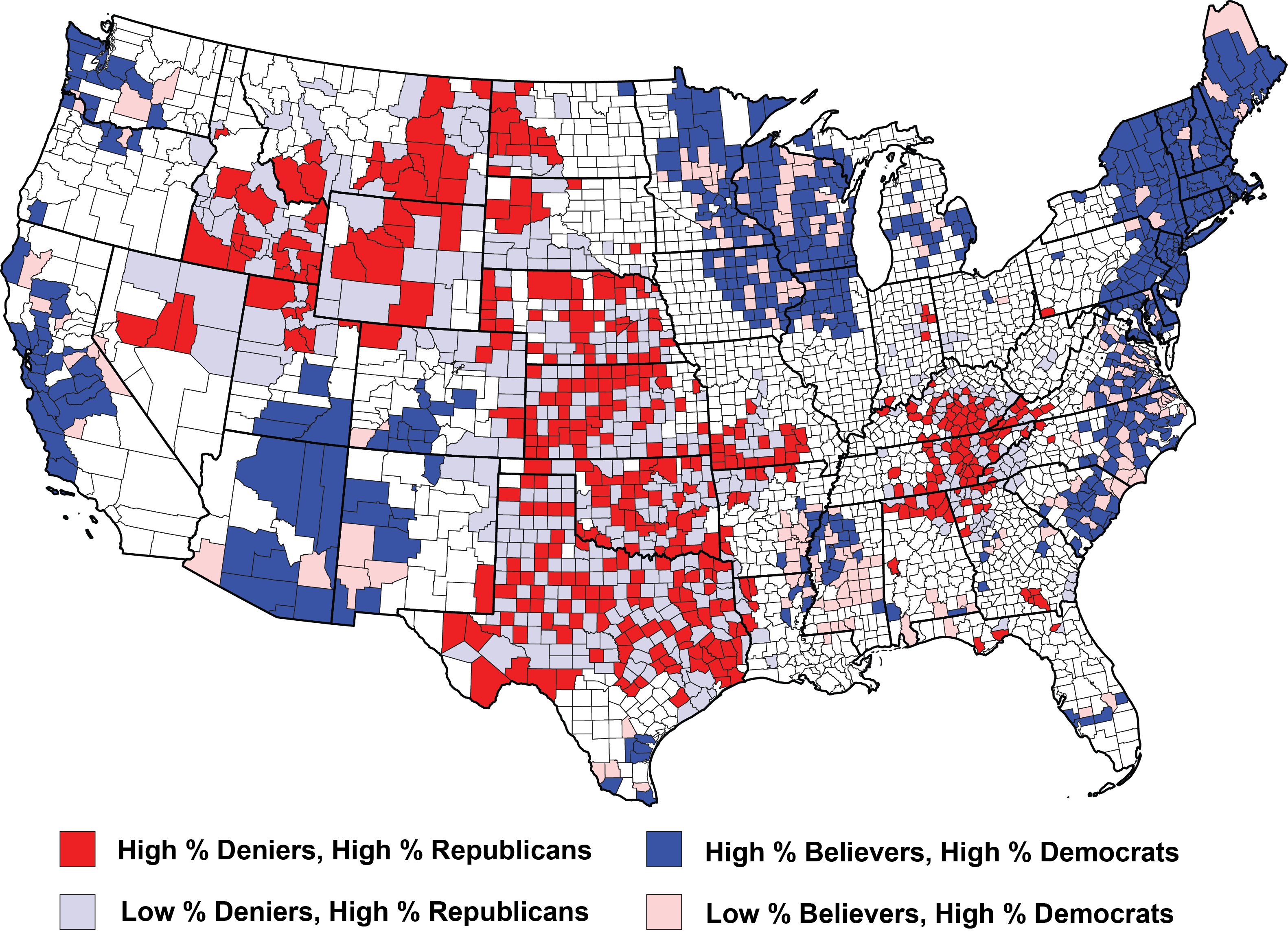 Climate change denial and belief relative to political affiliation.