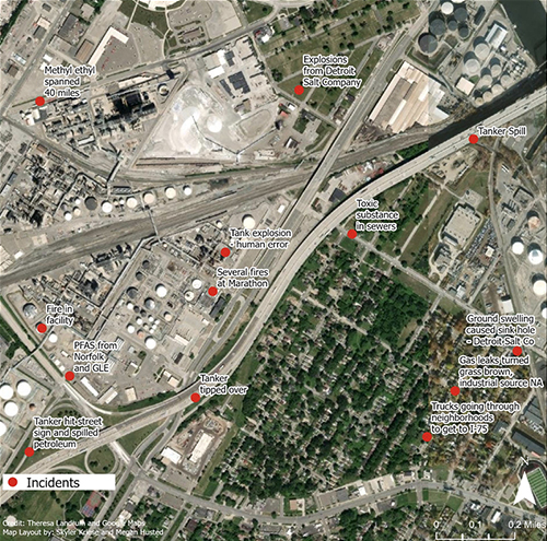 Sample of Environmental Injustice Incidents in 48217 from mapping session with Theresa Landrum